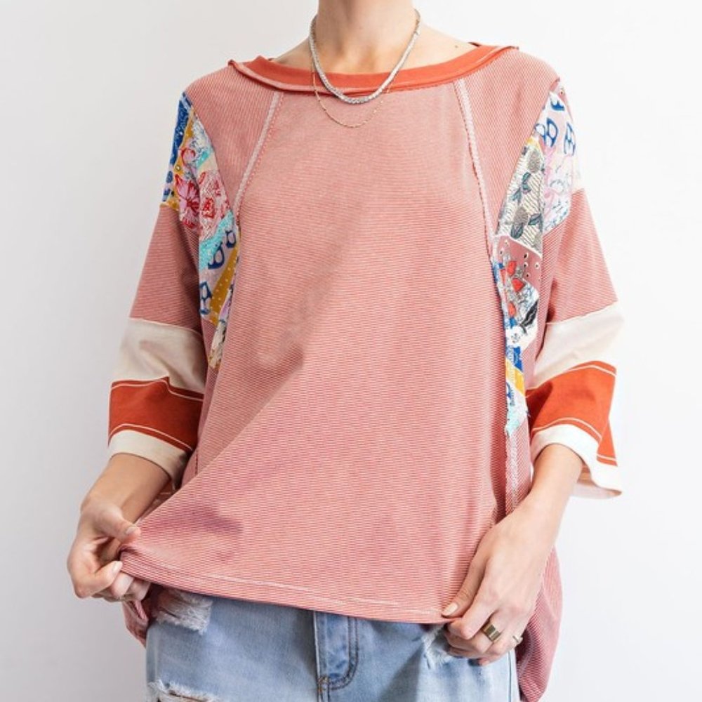 Easel Multicolor Patchwork Short Sleeve Tee - Picture 2 of 5